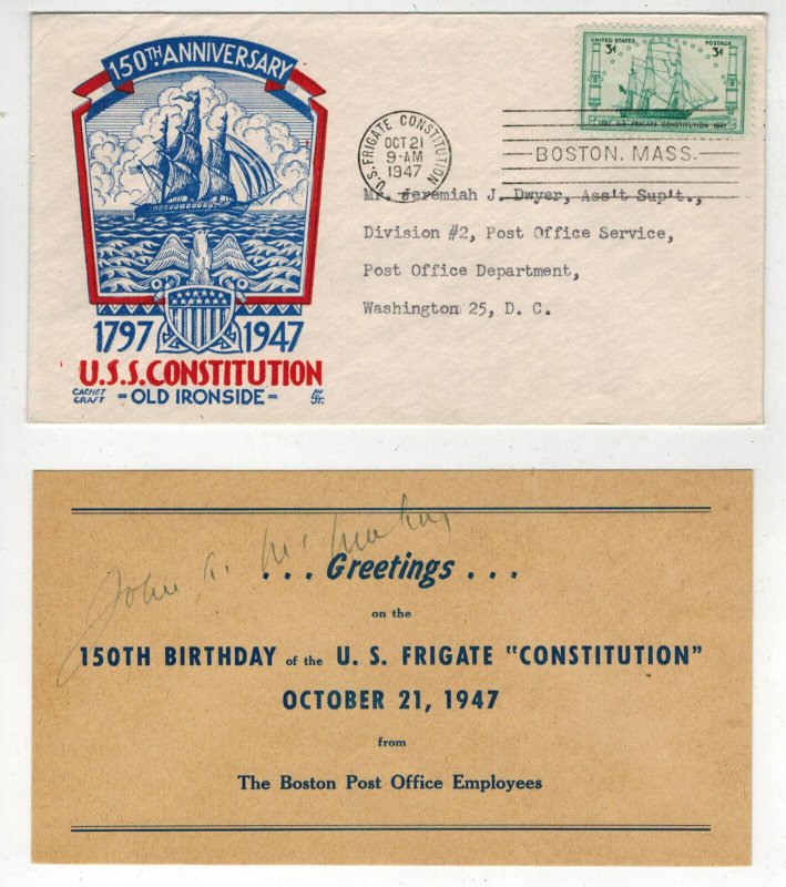 1947 STAEHLE 951 USS CONSTITUTION OLD IRONSIDES & RARE BOSTON POST OFFICE CARD!