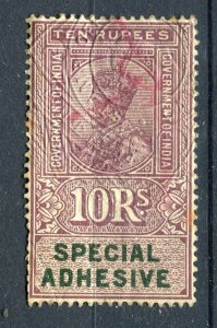 INDIA; Early 1900s GV Portrait type Revenue issues fine used 10R. value