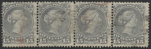 Canada #30 15c Large Queen Grey Shade Fine Used Strip of 4