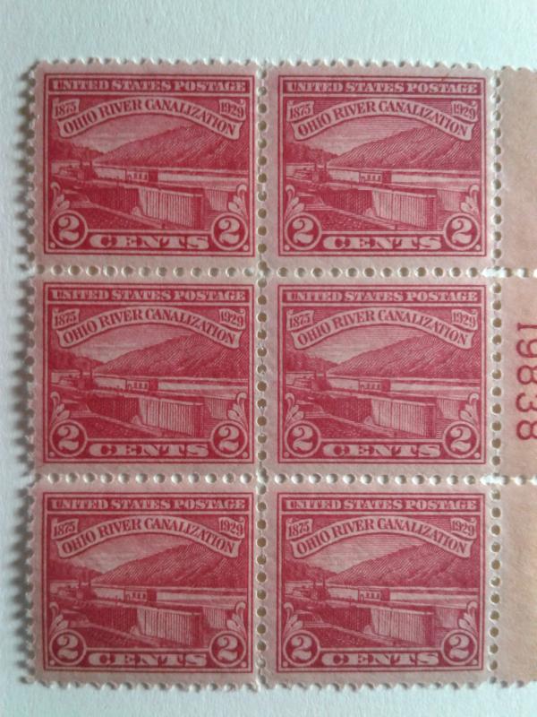 SCOTT # 681 PLATE BLOCK  OF 6 MONONGAHELA RIVER GEM