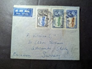 1938 British Singapore Straits Settlements Airmail Cover to Surrey England