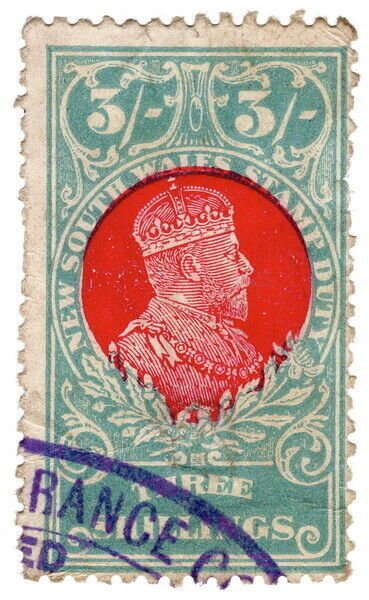 (I.B) Australia - NSW Revenue : Stamp Duty 3/- (inverted Crown A)