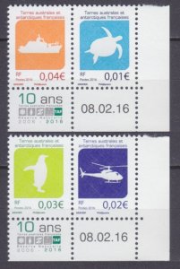 2016 French Antarctic Territory 928-931Paar+Tab Turtle, Penguin, Ship