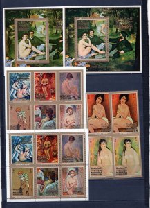 MANAMA 1971 FRENCH PAINTINGS 2 SETS OF 8 STAMPS & 2 S/S PERF. & IMPERF. MNH