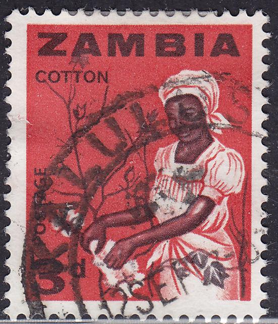 Zambia 7 USED 1964 Woman Picking Cotton