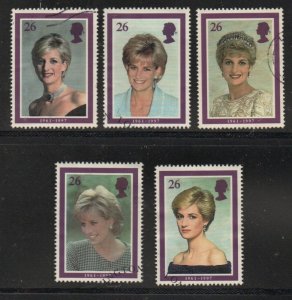 Great Britain Sc 1791-1795 1998  Diana Memorial stamp set used