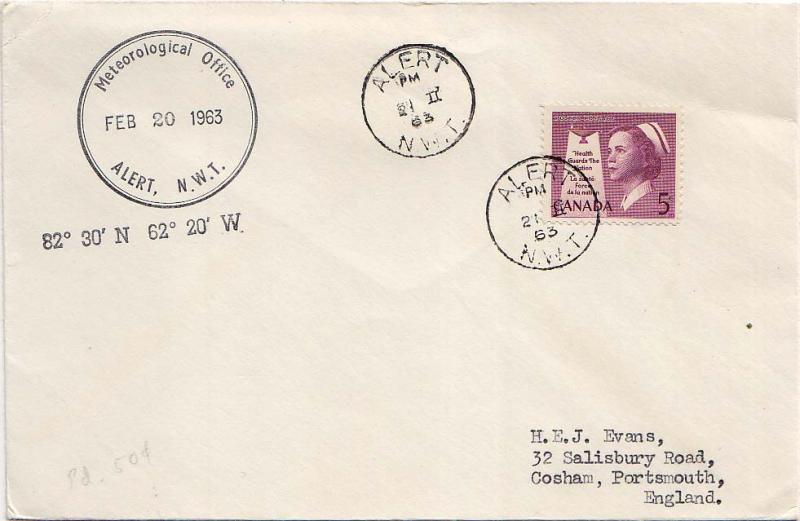 Canada 5c Health 1963 Alert, N.W.T. to Cosham, England with Meteorological Of...