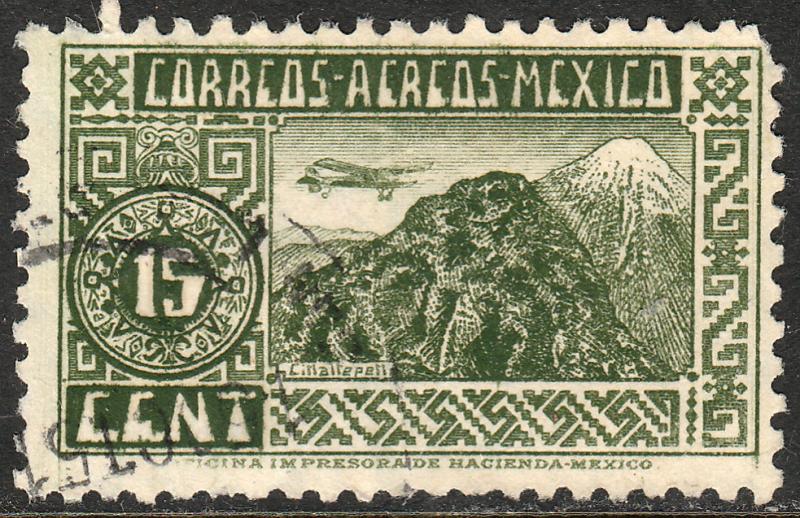 MEXICO C135, 15c 1934 Definitive. ORIZABA VOLCANO. USED. F-VF. (1067)