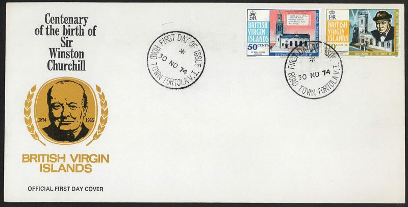 BRITISH VIRGIN ISLANDS Sc#278-279 1974 Winston Churchill FDC