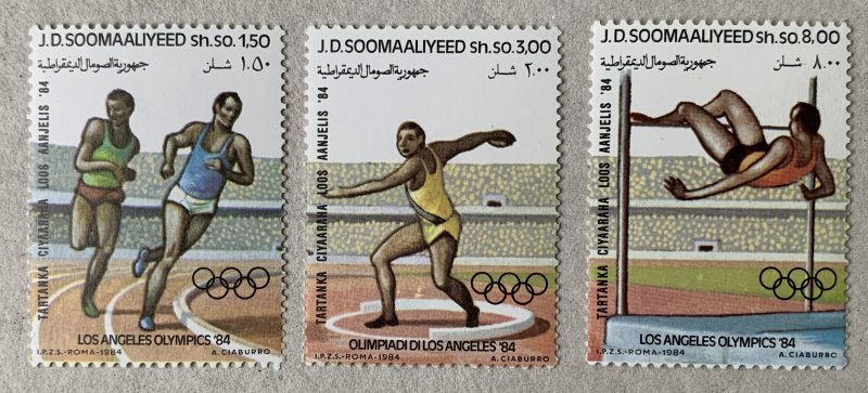 Somalia 1984 Olympics, MNH.  Scott 535-537, CV $5.25.  Sports, running, discus