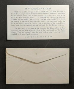 1941 MV American Packer Maiden Voyage Cover Sydney Australia to Buffalo NY USA