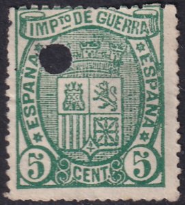 Spain 1875 Sc MR3 war tax telegraph punch (taladrado) cancel