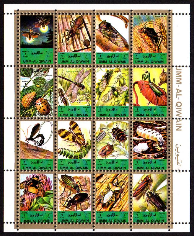 Umm Al Qiwain Mi #1354-1369 sheet/16 mnh - 1972 insects - small format sheet