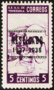 ✔️  VENEZUELA 1937 - RESELLADO -  SC. 321 MH *