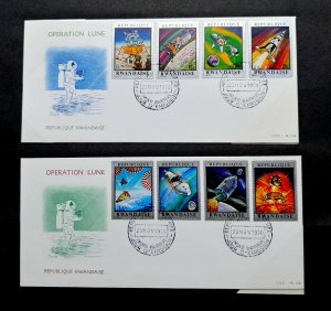 VERY RARE RWANDA “APOLLO 11 – MOON LANDING” 1969 SILVER PRINTING 1ST DAY COVERS