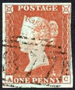 1841 Penny Red (AC) Plate 46 Fine Four Margins Cat 38 pounds