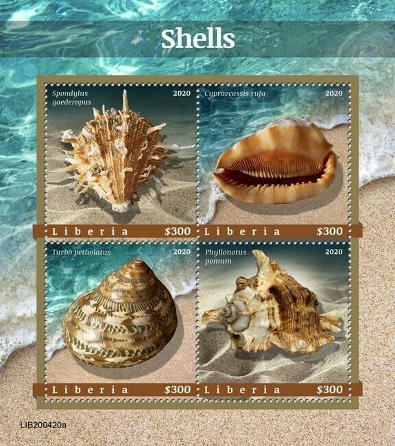 Liberia Seashells Stamps 2020 MNH Sea Shells Spondylus Turbo Marine 4v M/S