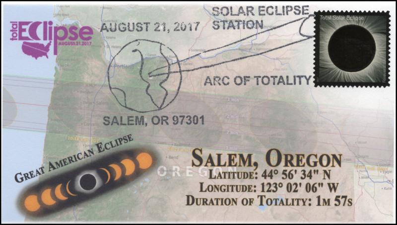 17-256, 2017, Total Solar Eclipse, Salem, OR, Event Cover, Pictorial Cancel, 