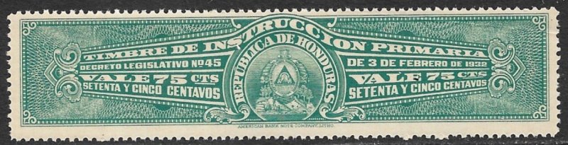 HONDURAS 1932 75c Renta de Timbre Revenue MNH Disturbed Gum