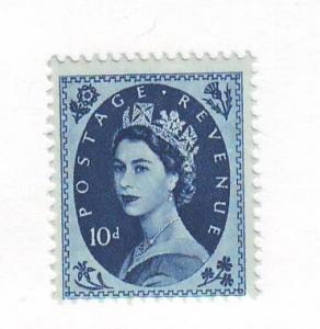 Great Britain Sc329 1956 10d royal blue QE II stamp mint