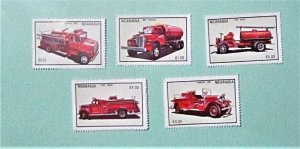 Nicaragua - 1306-12, MNH Set. Fire Engines. SCV - $3.30 (See note below)