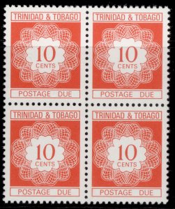 TRINIDAD & TOBAGO QEII SG D48, 1976 10c red, NH MINT. BLOCK X4