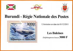 A5533 - BURUNDI - ERROR, 2011, MISPERF, SOUVENIR SHEET: Whales, Marine Life