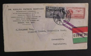 1929 Airmail Cover Mexico Merida Yucatan to Sevenoaks England