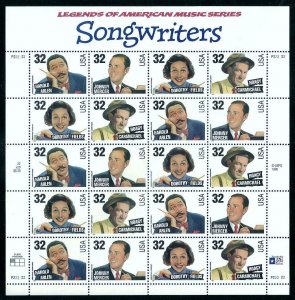 PCBstamps   US #3100/3103 Sheet $6.40(20x32c)Songwriters, MNH, (3)