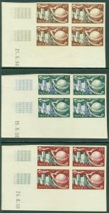 EDW1949SELL : MONACO 1949 UPU Air Mail set of 3 Imperf Blocks of 4 Scarce VF MNH