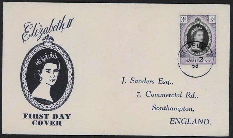 St Helena QEII Queen Elizabeth CORONATION (1953) First Day Cover