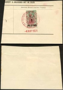 Isle of Man KGV Key 1/-Plate Type Revenue RED CDS on Piece