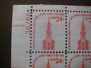 Scott 1603, 24c North Church, PB4 #36766 x 4 Matched Set, MNH Americana Beauty