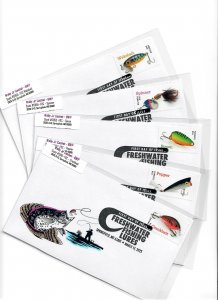 Scott 5965a -FDC -Freshwater Fishing Lures -5 Covers- HP -Wally Jr Cachet -BWP