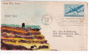 U.S.: Sc #C30, Hand-painted 30c Air Mail FDC, Kansas City, MO, 1941 (F32577)