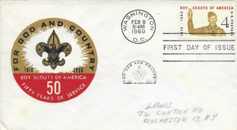 1960 FDC, #1145, 4c Boy Scouts of America, Von Ohlen