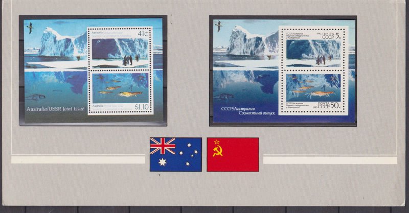 AUSTRALIA USSR JOINT ISSUE - 1990  ANTARCTICA 2-MS - FOLDER MNH