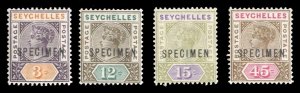 Seychelles SG22-25s Cat£100, 1892 3c-45c, set of four, overprinted Specimen,...