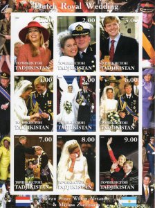 Tajikistan 2002 Dutch Royal Wedding Willem-Maxima Sheetlet (9) IMPERFORATED MNH