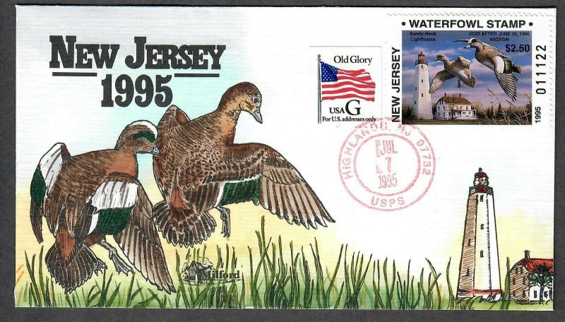 1995 New Jersey State Duck stamp Hand Painted Milford, Collins Cachet FDC