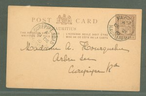 Mauritius  1910 2c local rate postal card used from Vacoas to Curpipe long message, scarce internal use