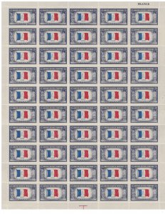 #915 – 1943 Overrun Countries: 5c Flag of France – MNH OG Sheet