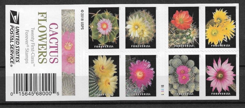 2019 #5350-9 complete Cactus Flowers booklet of 20 MNH