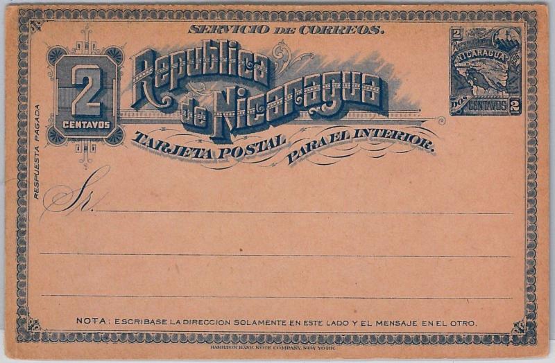 NICARAGUA - - POSTAL STATIONERY: Higgings & Gage # 34 - DOUBLE CARD