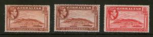 Gibraltar 1938 KGVI SG 122,122d,123 MH