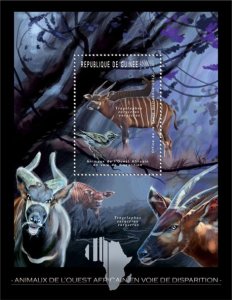 GUINEA - 2012 -Endangered Animals in W. Africa-Perf Souv Sheet-Mint Never Hinged