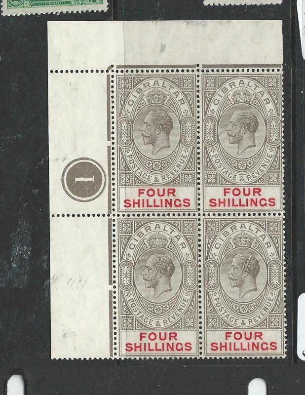 GIBRALTAR (P2302B) KGVI 4/-  SG100 UL CONTROL BL OF 4  MNH