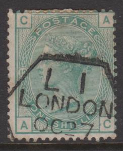 Great Britain 1873 QV 1 Shilling Pale Green Sideface Sc#64 Plate 12 Used Beauty!