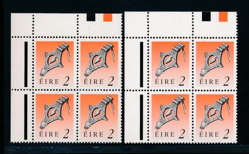 IRELAND 768 MINT NH 2p CCP TOP BLOCKS 4, INCLUDES 1 EA. DIFF.PAPERS