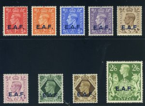 BOFIC - E.A.F. Somalia 1943 KGVI complete set MLH. SG S1-S9. Sc 1-9.